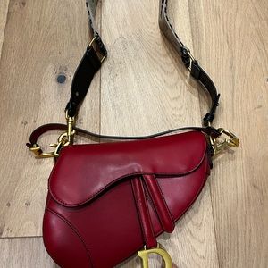 Red Leather Saddle Bag with Strap